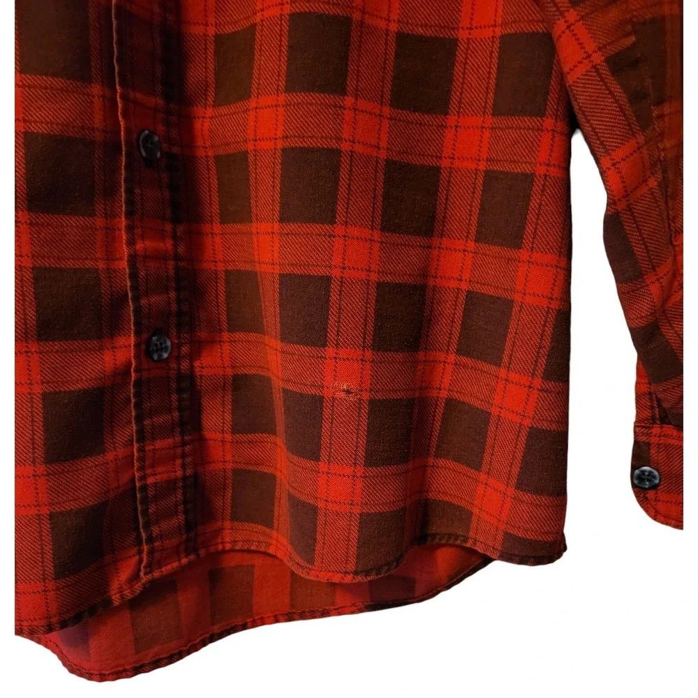 Vintage Sears FIELDMASTER Red Buffalo Plaid Flannel Button Shirt Mens Large Tall